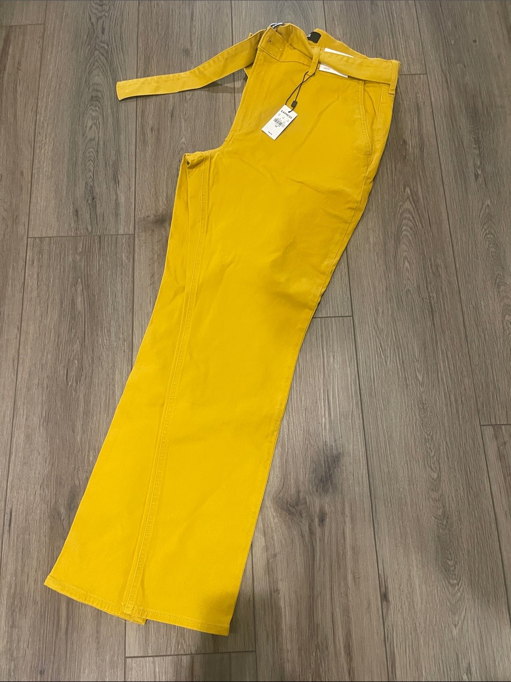 Express Mustard Yellow High-Waist Pants with Belt
